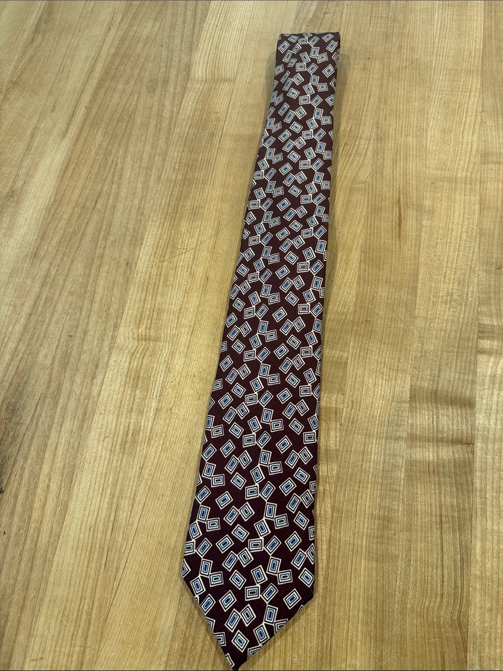 Paul Stuart Burgundy Geometric Silk Tie - Classic Pattern